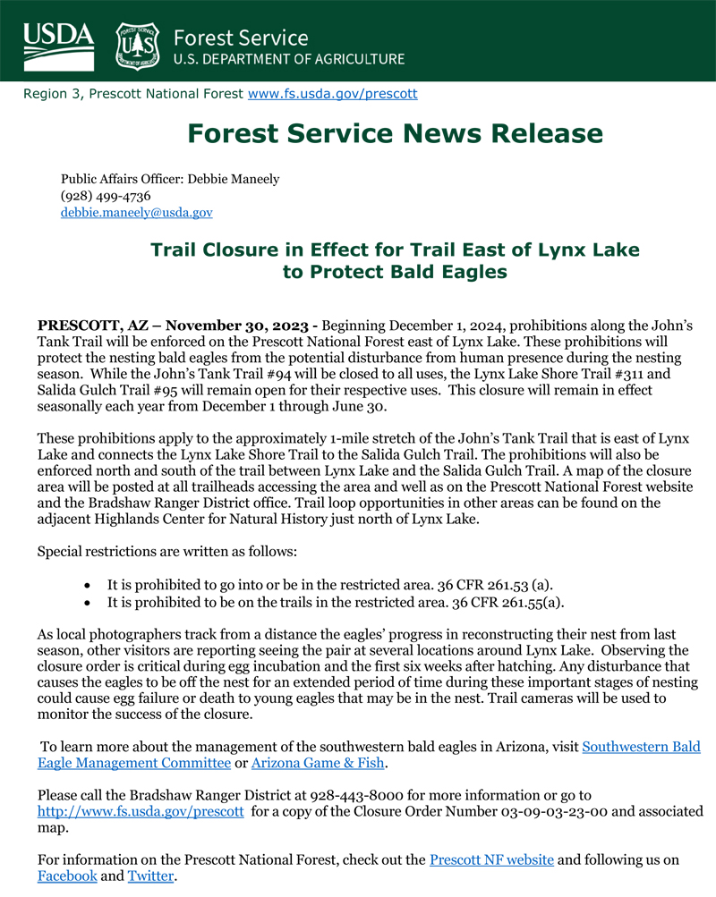 LynxLake Eagle and Trail Closure